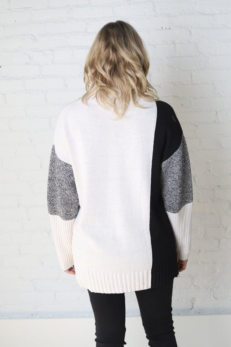 Bette Color Block Turtleneck Sweater - White/Black
