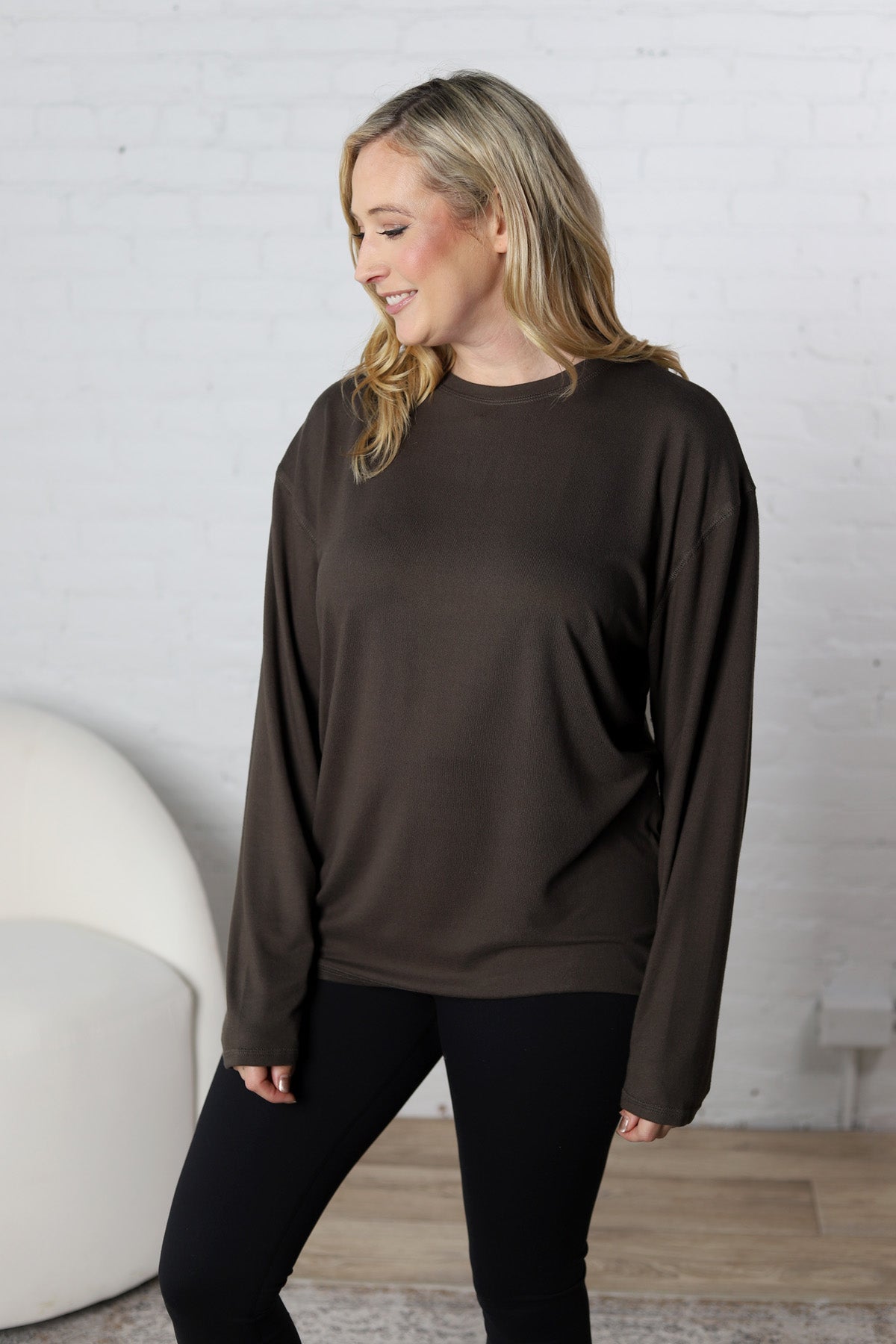 Bettina Boyfriend Hacci Long Sleeve Top - Dark Olive