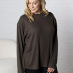 Bettina Boyfriend Hacci Long Sleeve Top - Dark Olive FINAL SALE