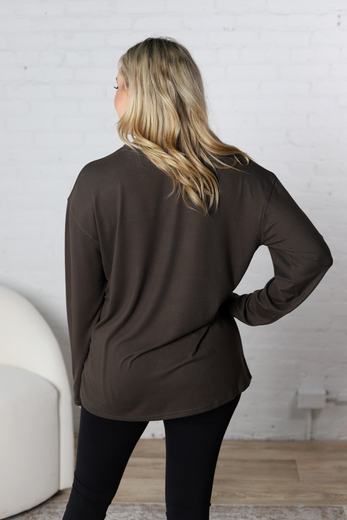 Bettina Boyfriend Hacci Long Sleeve Top - Dark Olive FINAL SALE