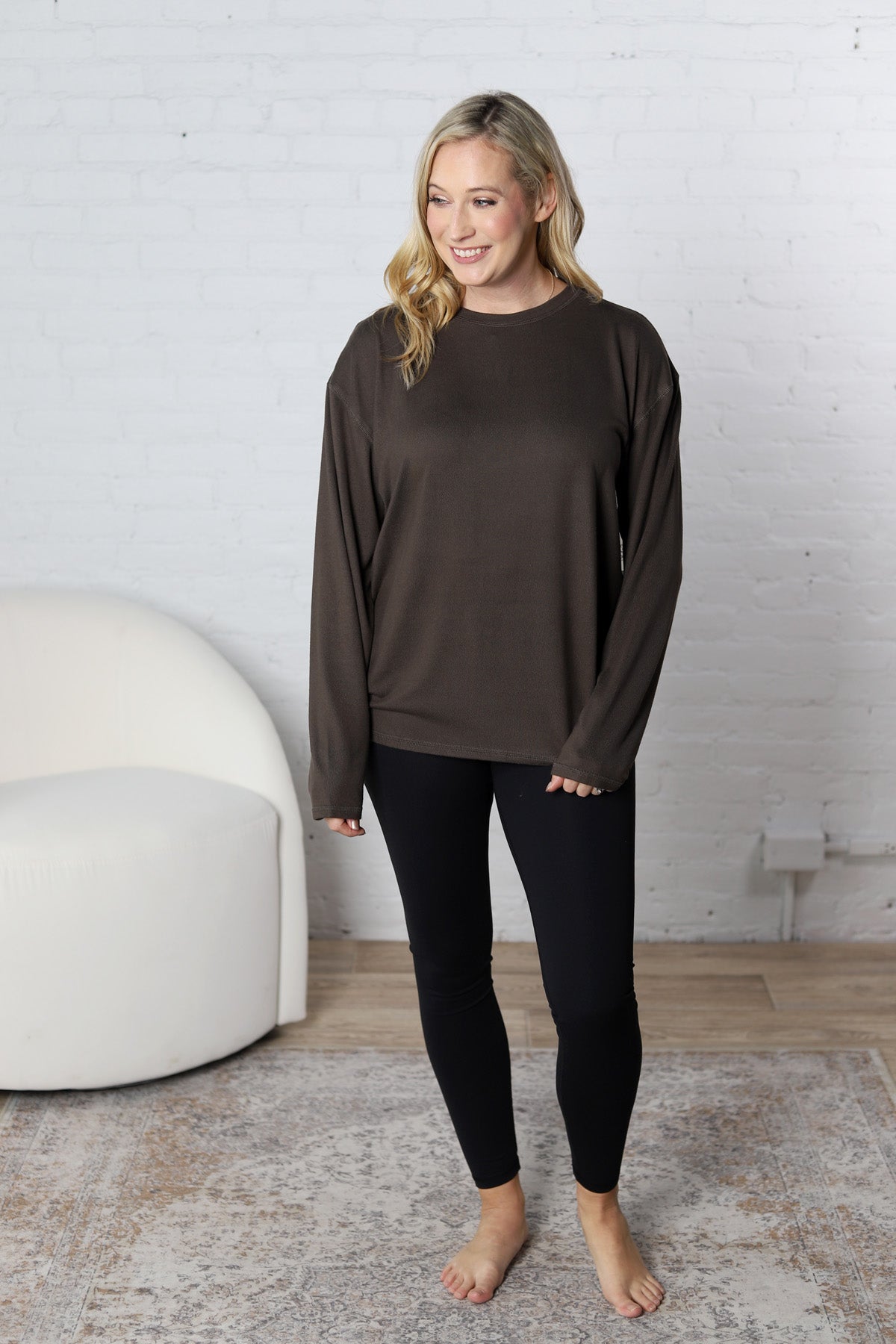 Bettina Boyfriend Hacci Long Sleeve Top - Dark Olive FINAL SALE