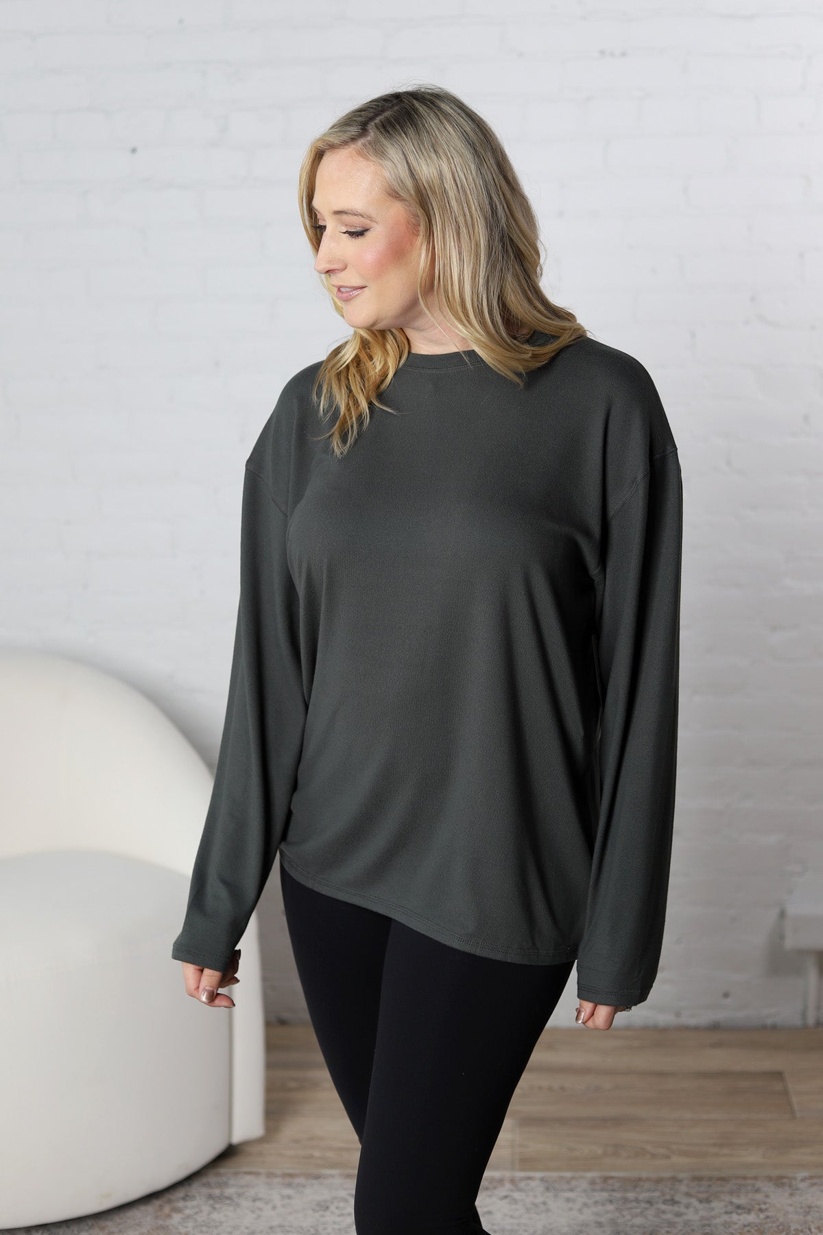 Bettina Boyfriend Hacci Long Sleeve Top - Urban Grey