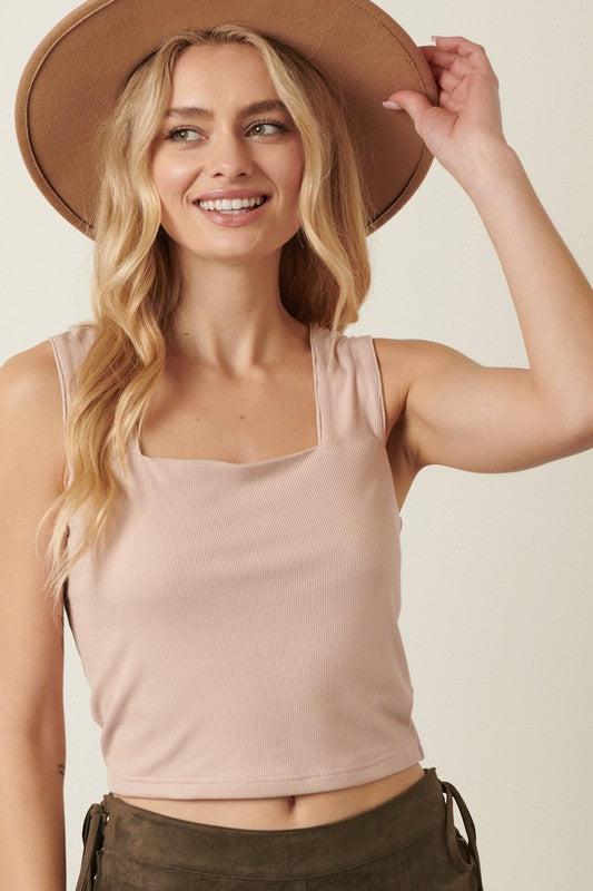 Bex Rib Knit Square Neck Crop Top - Nude - Final Sale