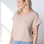 Bexley Cuffed Short Sleeve Blouse - Taupe