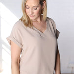 Bexley Cuffed Short Sleeve Blouse - Taupe