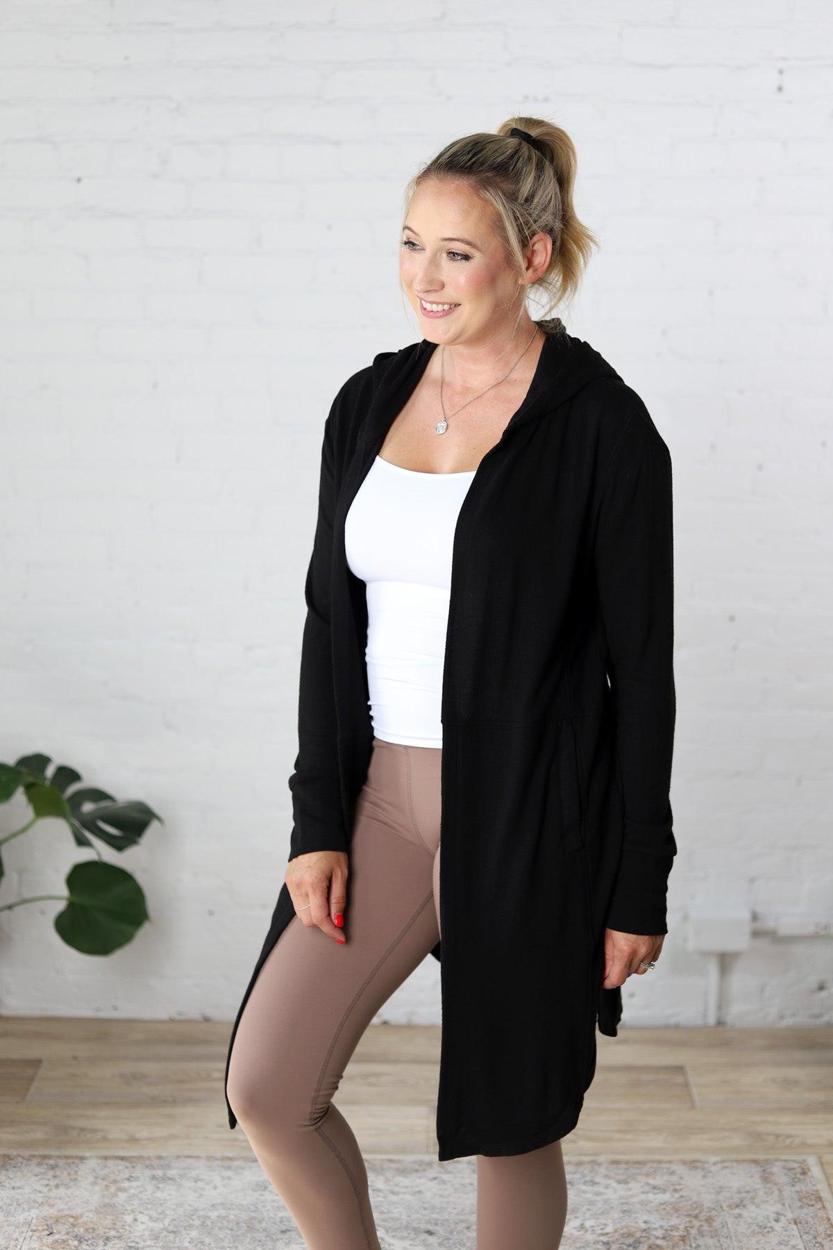 Bexley Open Front Hooded Cardigan - Black - FINAL SALE