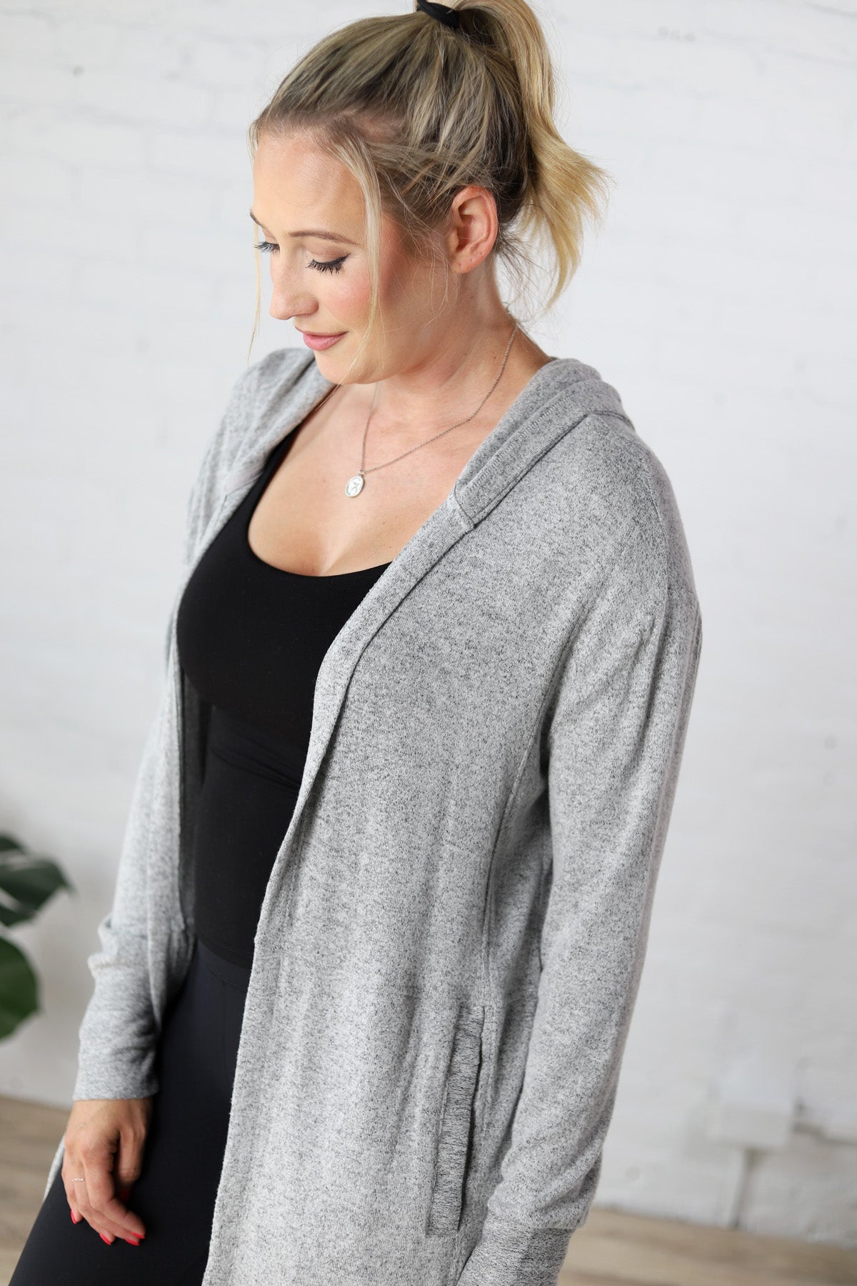 Bexley Open Front Hooded Cardigan - Charcoal - FINAL SALE