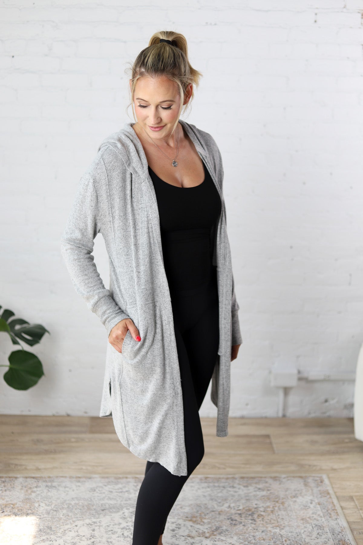 Bexley Open Front Hooded Cardigan - Charcoal - FINAL SALE