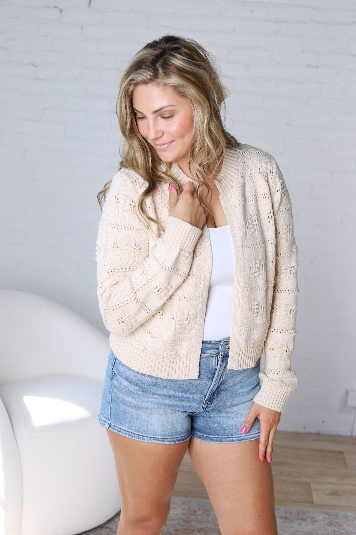 Bexley Textured Sweater Cardigan - Beige