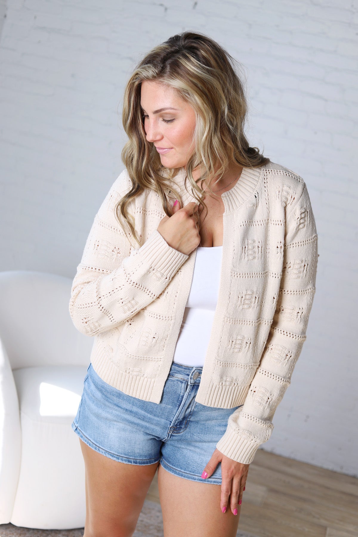 Bexley Textured Sweater Cardigan - Beige