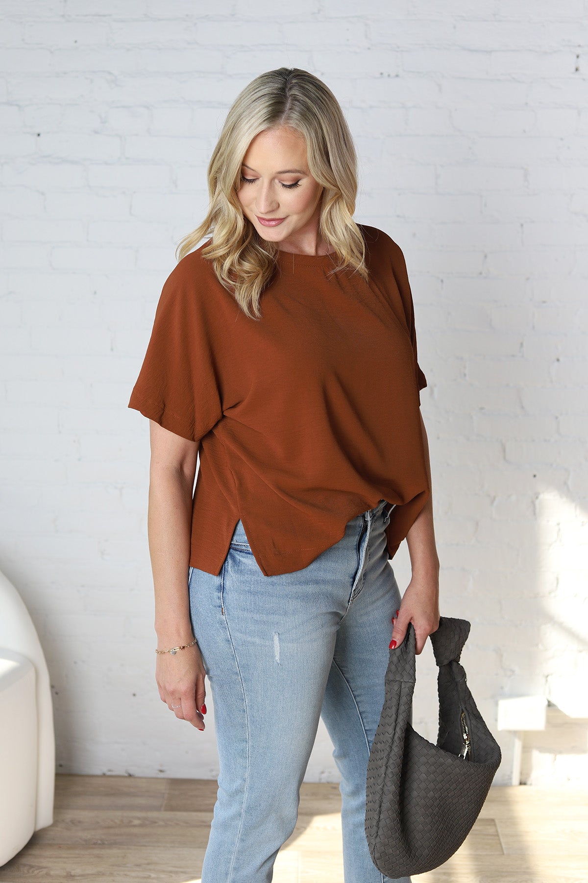 Bianka Solid Blouse - Mocha Brown