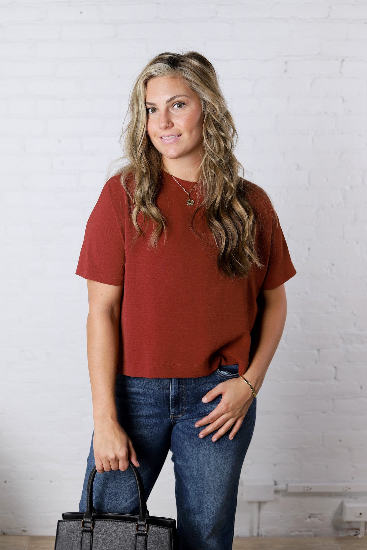 Bianka Solid Blouse - Red Brown