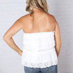 Birdie Lace Trim Ruffled Strapless Trapez Top - White FINAL SALE
