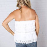 Birdie Lace Trim Ruffled Strapless Trapez Top - White FINAL SALE