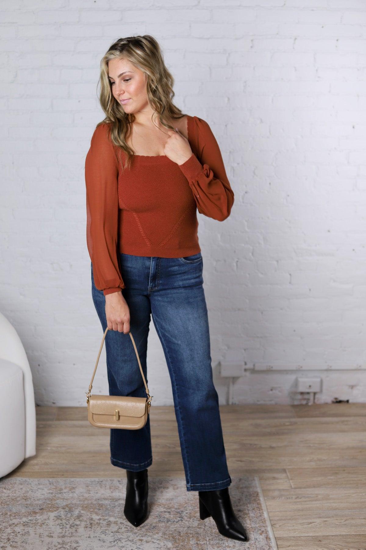 Blaise Scallop Neck Edge Chiffon Sleeve Top