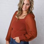 Blaise Scallop Neck Edge Chiffon Sleeve Top