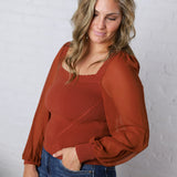 Blaise Scallop Neck Edge Chiffon Sleeve Top