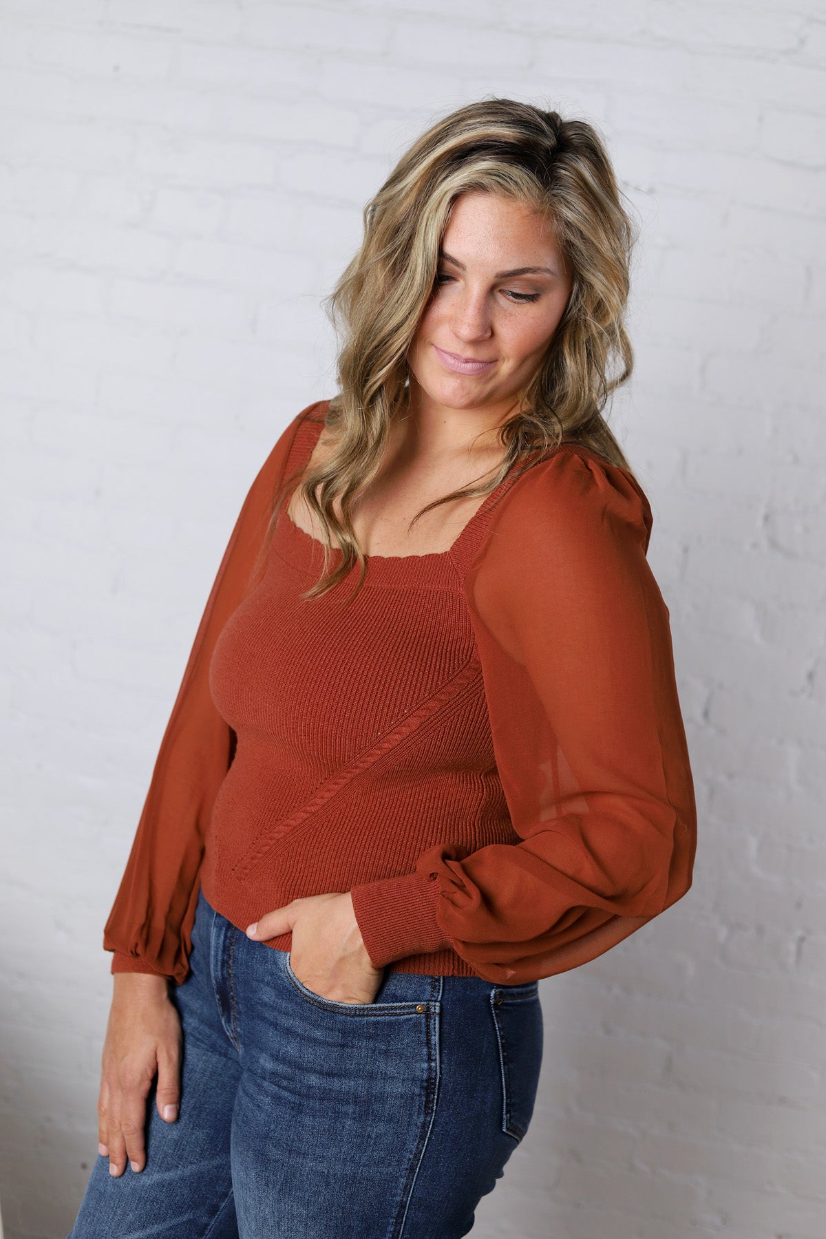 Blaise Scallop Neck Edge Chiffon Sleeve Top