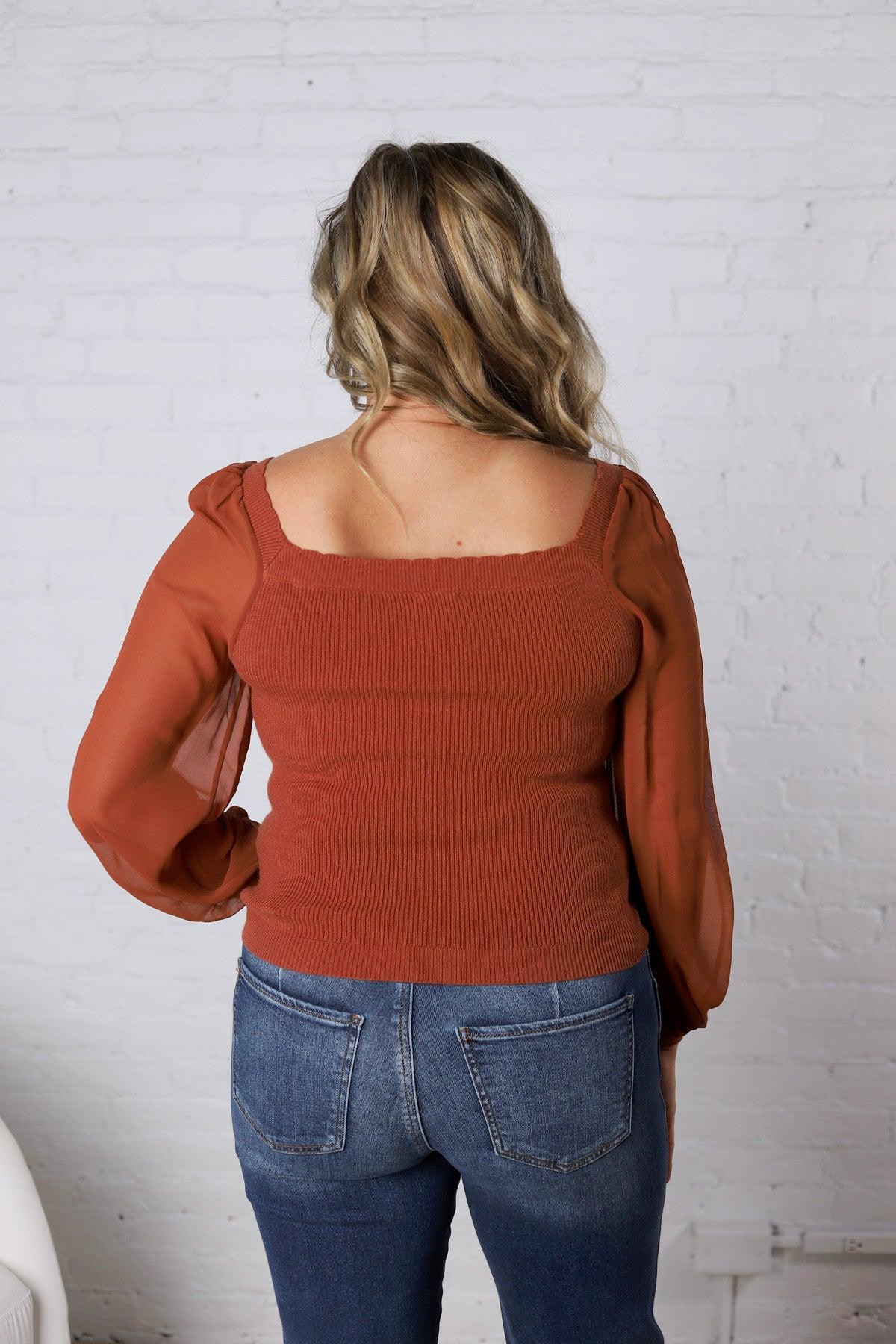 Blaise Scallop Neck Edge Chiffon Sleeve Top