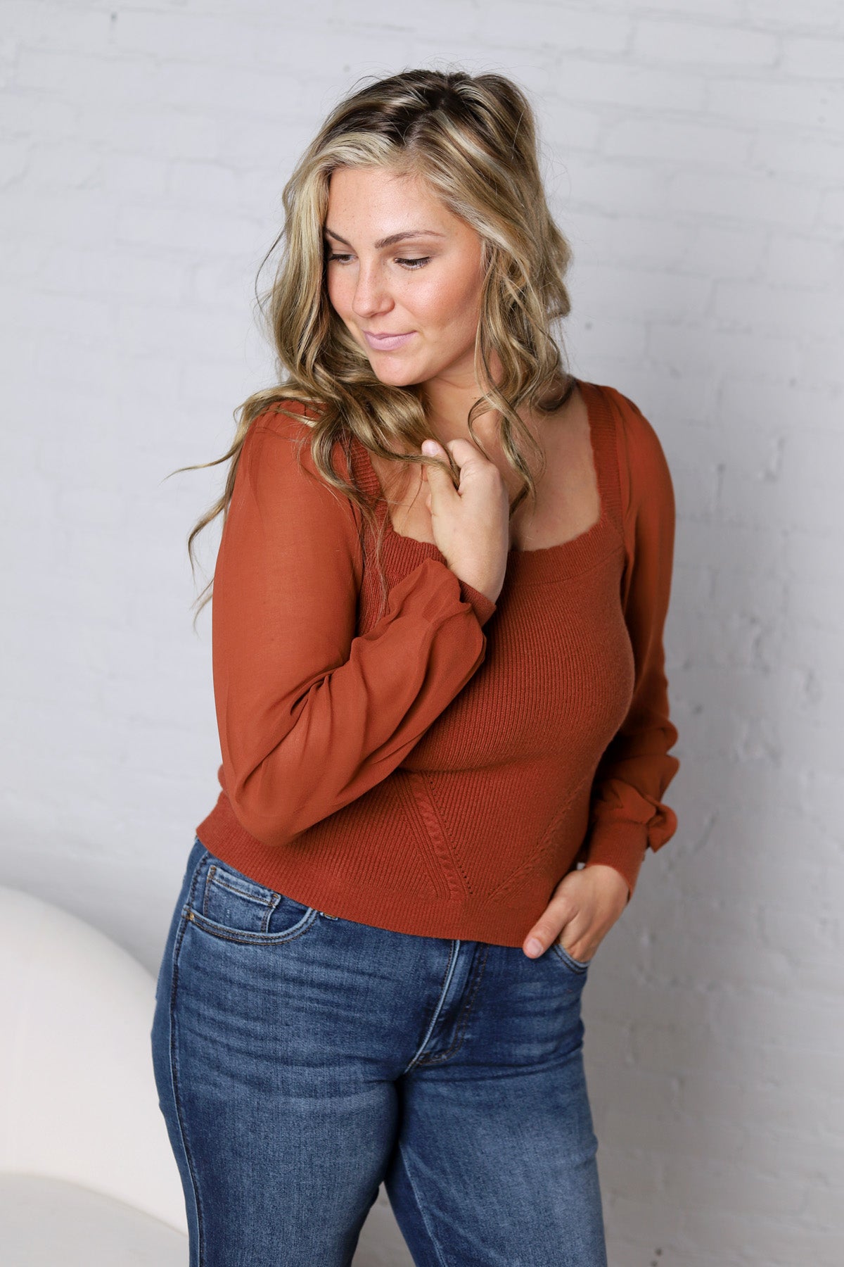 Blaise Scallop Neck Edge Chiffon Sleeve Top FINAL SALE