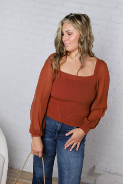 Blaise Scallop Neck Edge Chiffon Sleeve Top