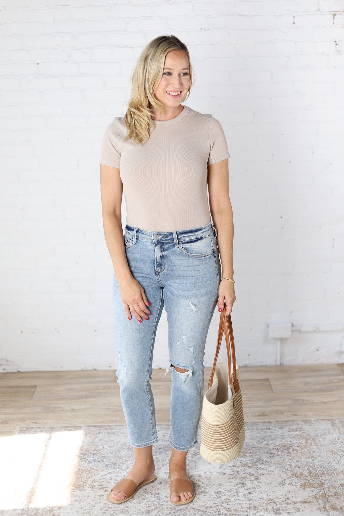 Blakely Ribbed Knit Top - Stone - FINAL SALE