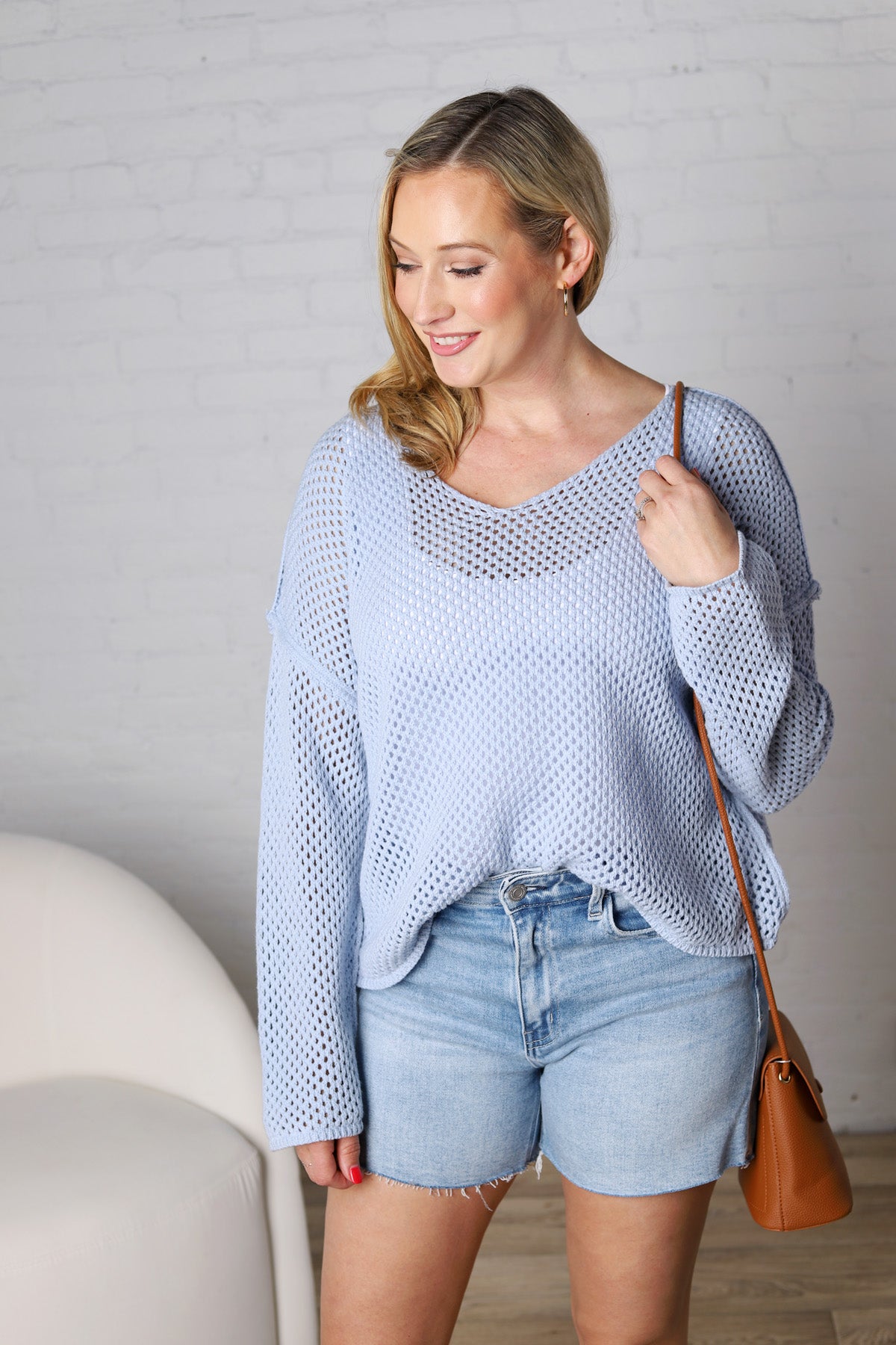 Blythe Crochet Dolman Sleeve Sweater - Denim