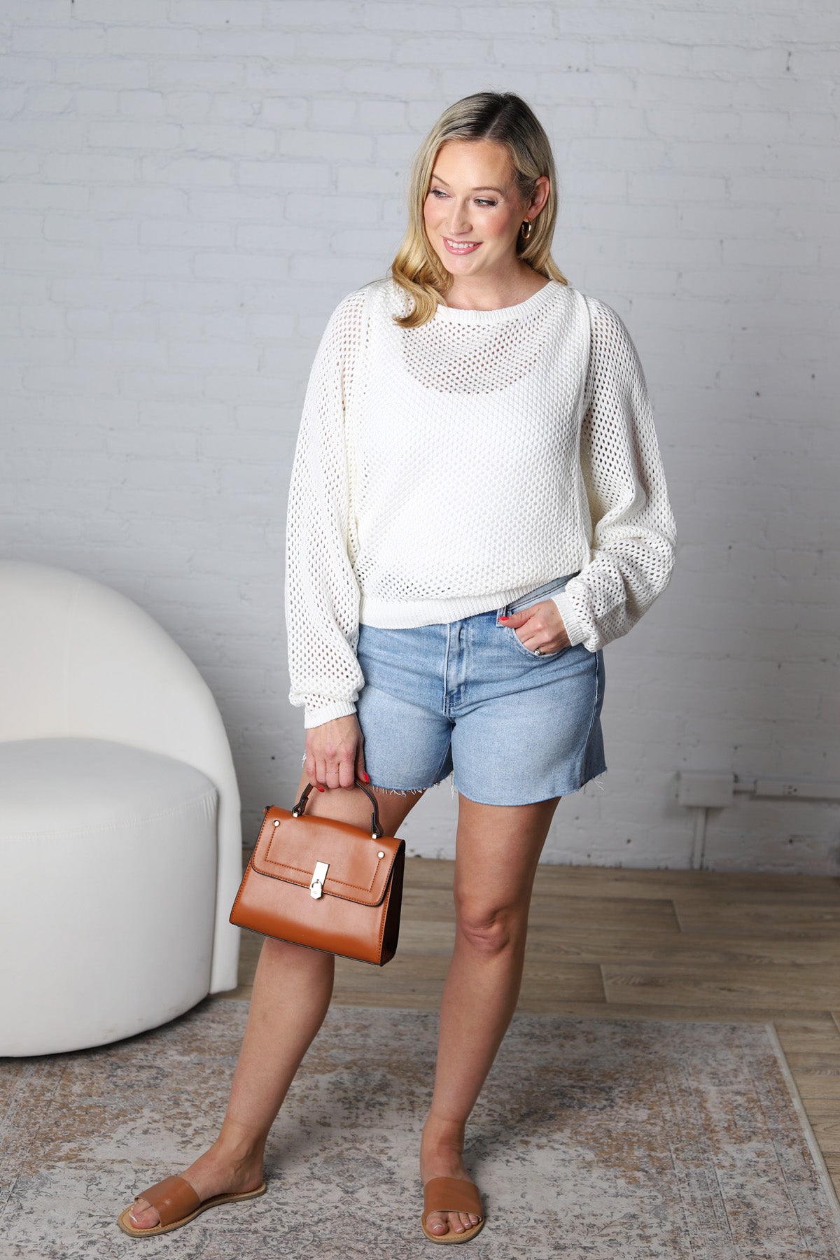 Blythe Crochet Dolman Sleeve Sweater - Off White
