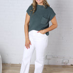 Blythe Mock Neck Short Sleeve Sweater - Ash Jade