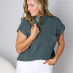 Blythe Mock Neck Short Sleeve Sweater - Ash Jade