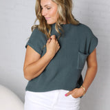 Blythe Mock Neck Short Sleeve Sweater - Ash Jade