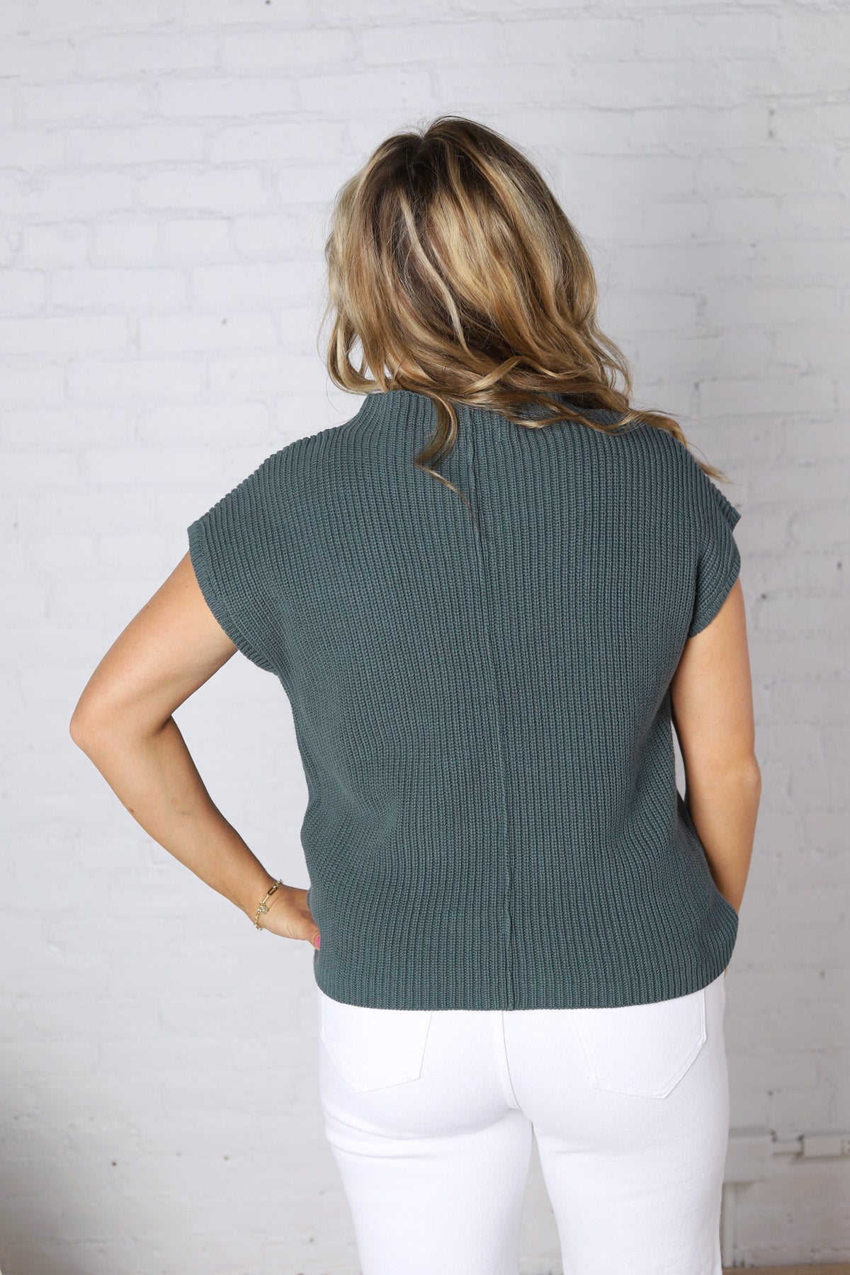 Blythe Mock Neck Short Sleeve Sweater - Ash Jade