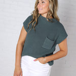 Blythe Mock Neck Short Sleeve Sweater - Ash Jade
