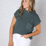 Blythe Mock Neck Short Sleeve Sweater - Ash Jade