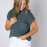 Blythe Mock Neck Short Sleeve Sweater - Ash Jade
