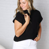 Blythe Mock Neck Short Sleeve Sweater - Black