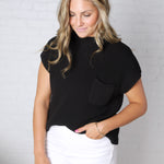 Blythe Mock Neck Short Sleeve Sweater - Black