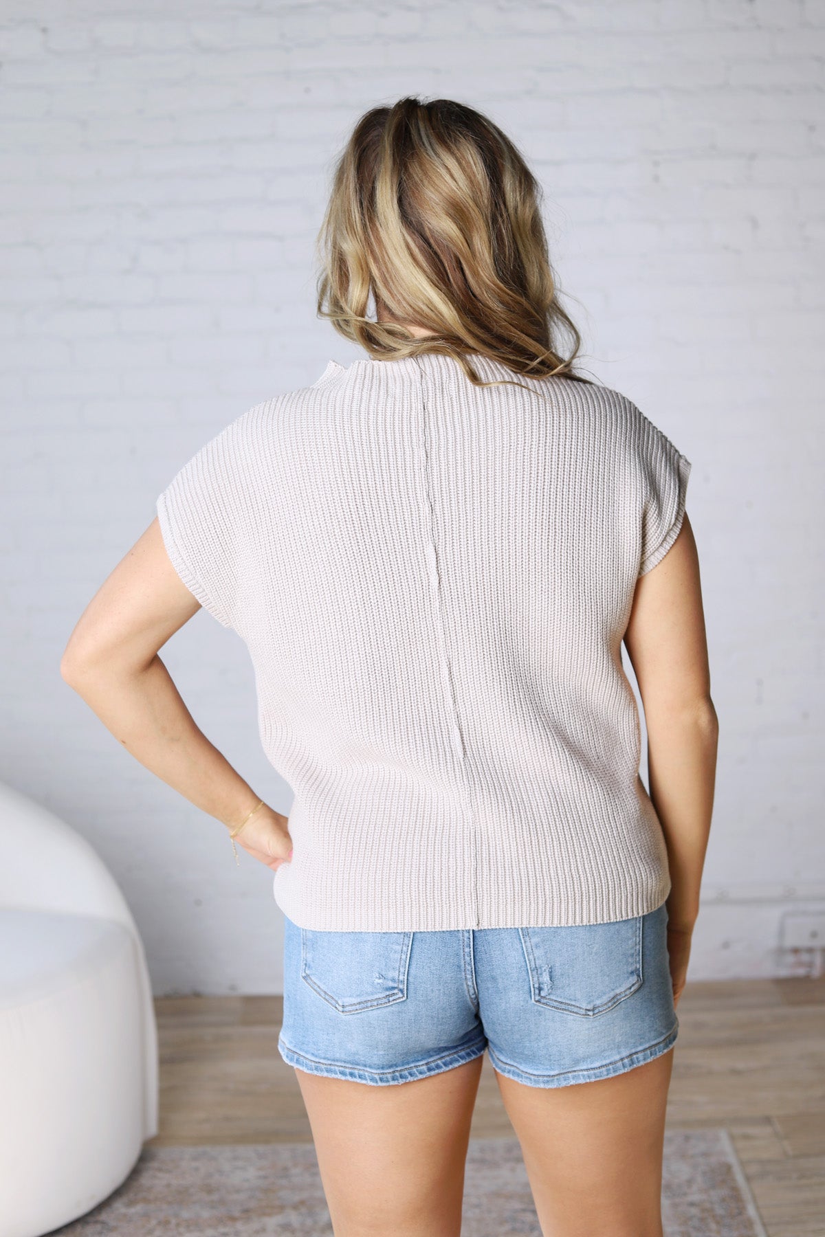 Blythe Mock Neck Short Sleeve Sweater - Bone