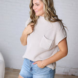 Blythe Mock Neck Short Sleeve Sweater - Bone FINAL SALE