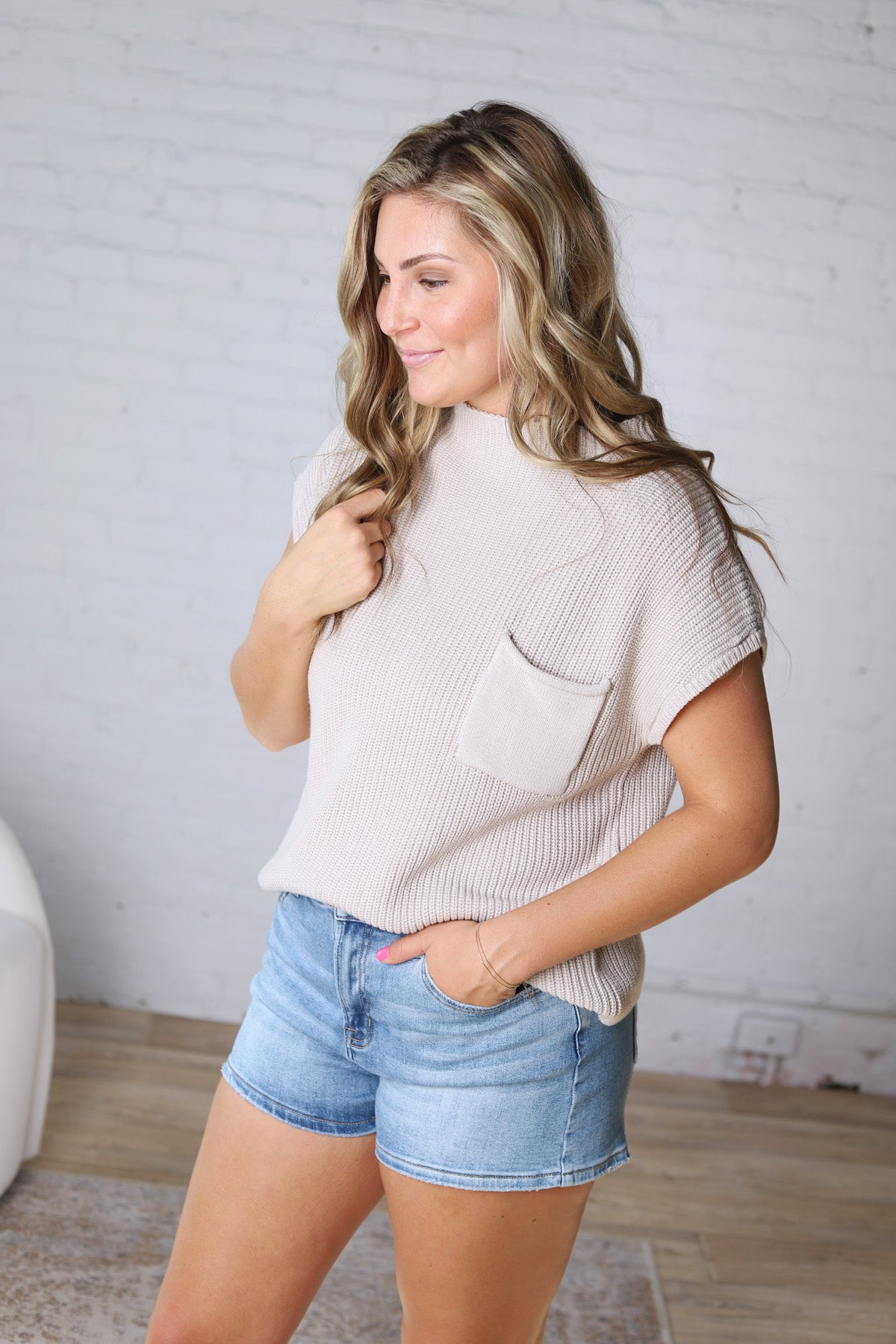 Blythe Mock Neck Short Sleeve Sweater - Bone FINAL SALE