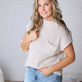 Blythe Mock Neck Short Sleeve Sweater - Bone FINAL SALE