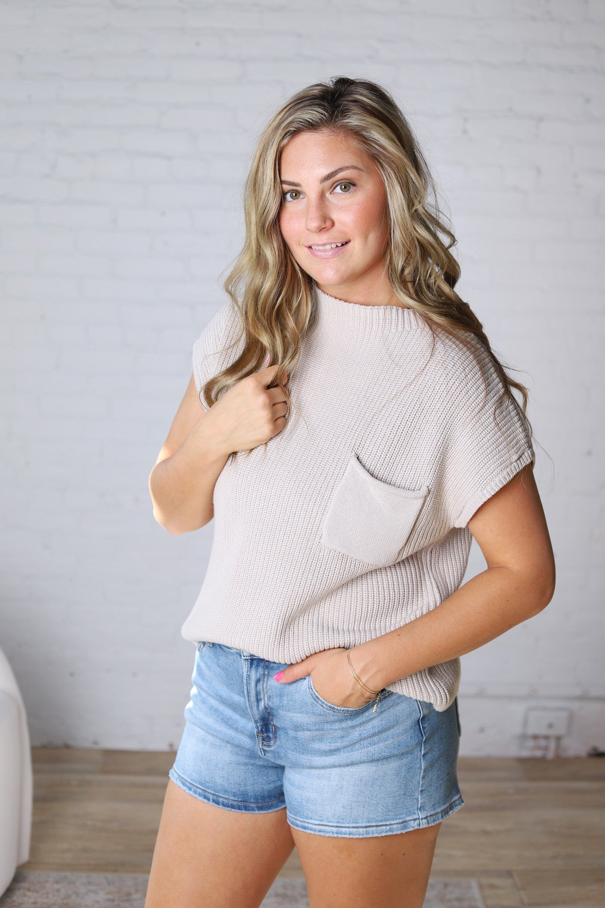 Blythe Mock Neck Short Sleeve Sweater - Bone FINAL SALE