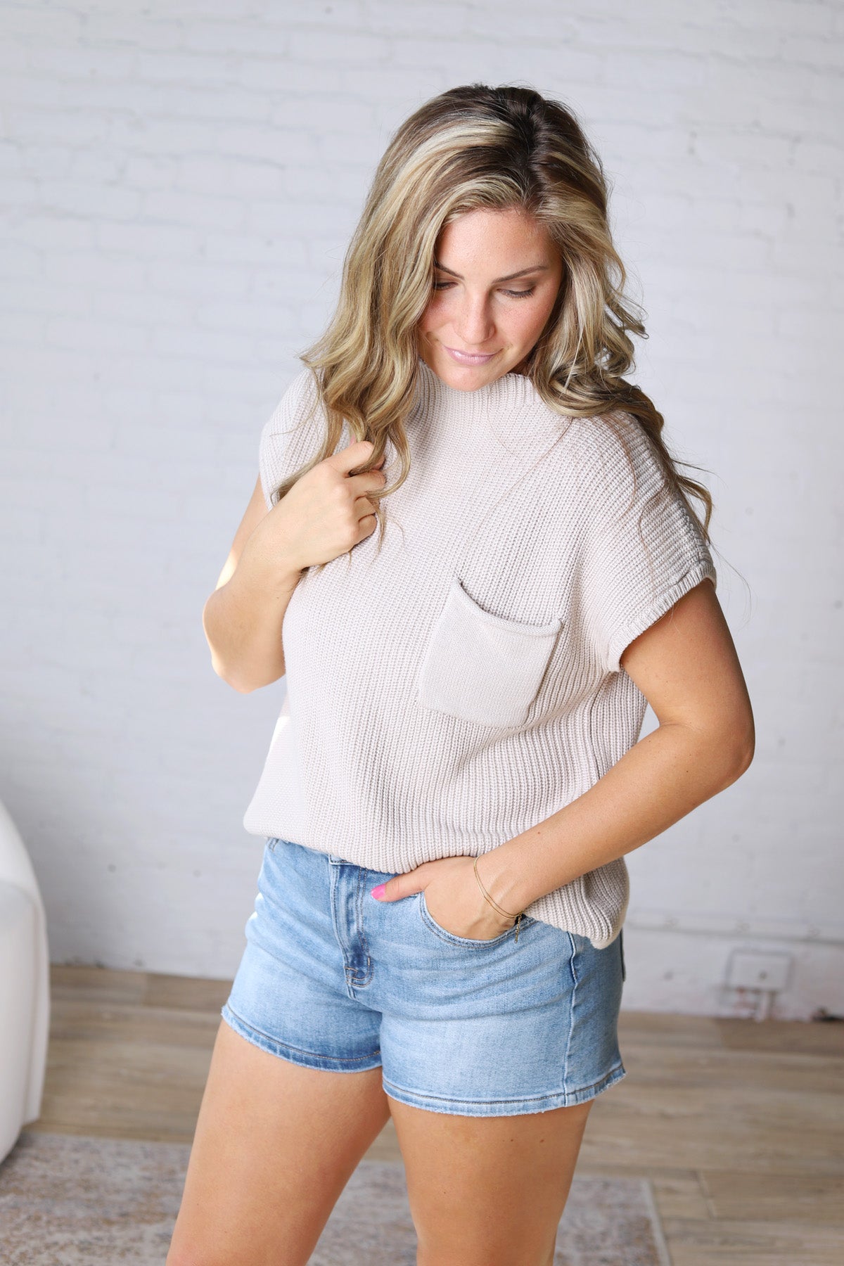 Blythe Mock Neck Short Sleeve Sweater - Bone