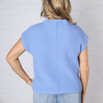 Blythe Mock Neck Short Sleeve Sweater - Cornflower Blue FINAL SALE