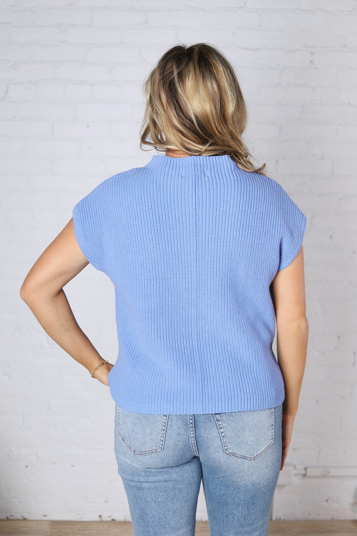 Blythe Mock Neck Short Sleeve Sweater - Cornflower Blue FINAL SALE