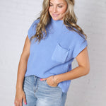 Blythe Mock Neck Short Sleeve Sweater - Cornflower Blue FINAL SALE