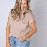 Blythe Mock Neck Short Sleeve Sweater - Lt Mocha