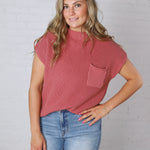 Blythe Mock Neck Short Sleeve Sweater - Winter Rose