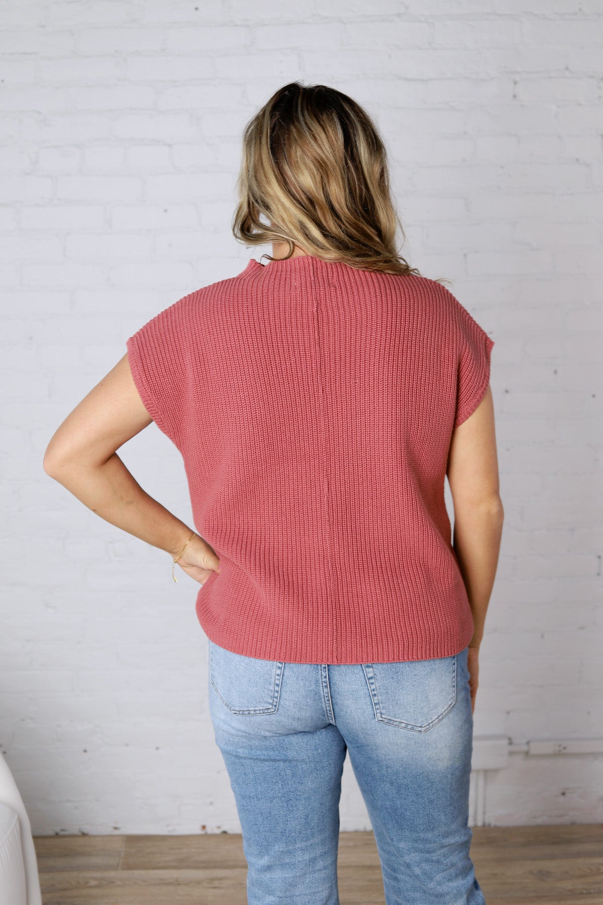 Blythe Mock Neck Short Sleeve Sweater - Winter Rose