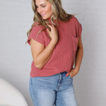 Blythe Mock Neck Short Sleeve Sweater - Winter Rose